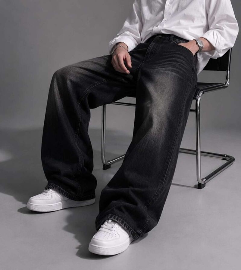MT FASHION Men Wide Leg Black Jeans - Image 4