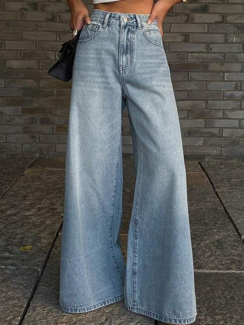 AAV2 Women Wide Leg High Rise Light Blue Jeans - Image 2