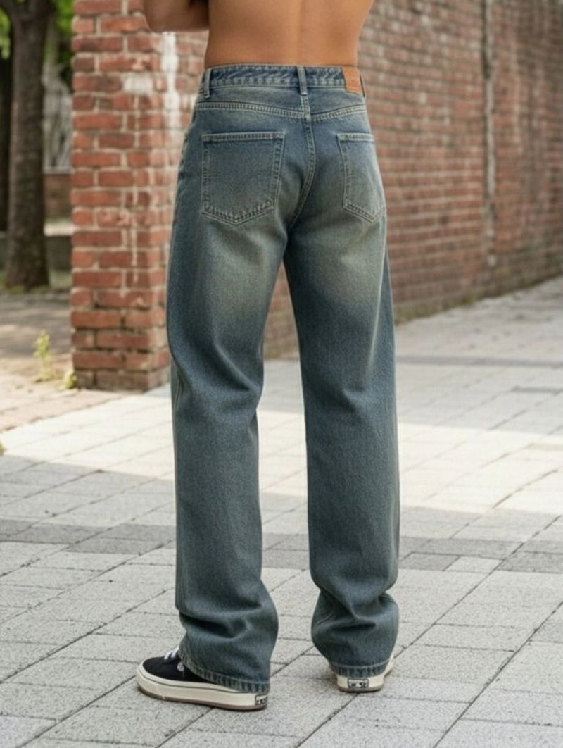 Bottombliss Men Baggy Fit Mid Rise Dark Green Jeans - Image 4