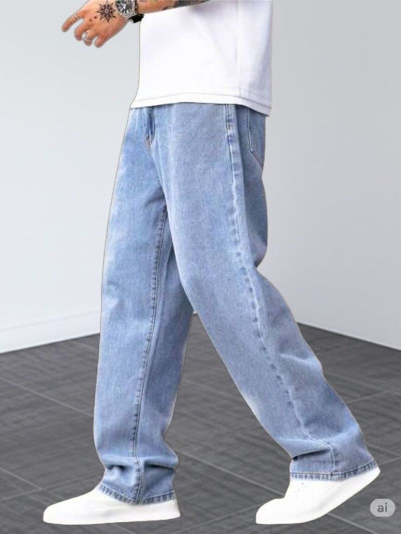 METRONAUT Men Loose Fit Mid Rise Light Blue Jeans - Image 4