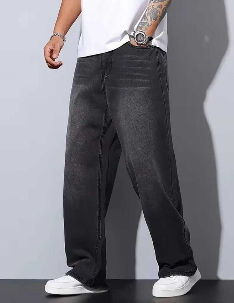 RKDENIM Men Wide Leg Mid Rise Dark Grey Jeans - Image 4