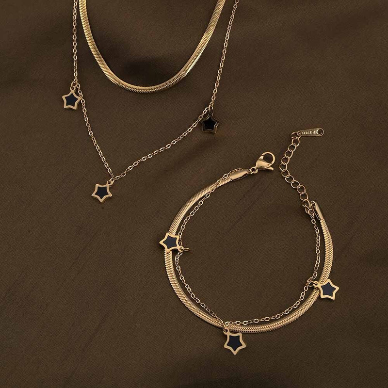 Stainless Steel Gold-plated Gold Jewel Set
