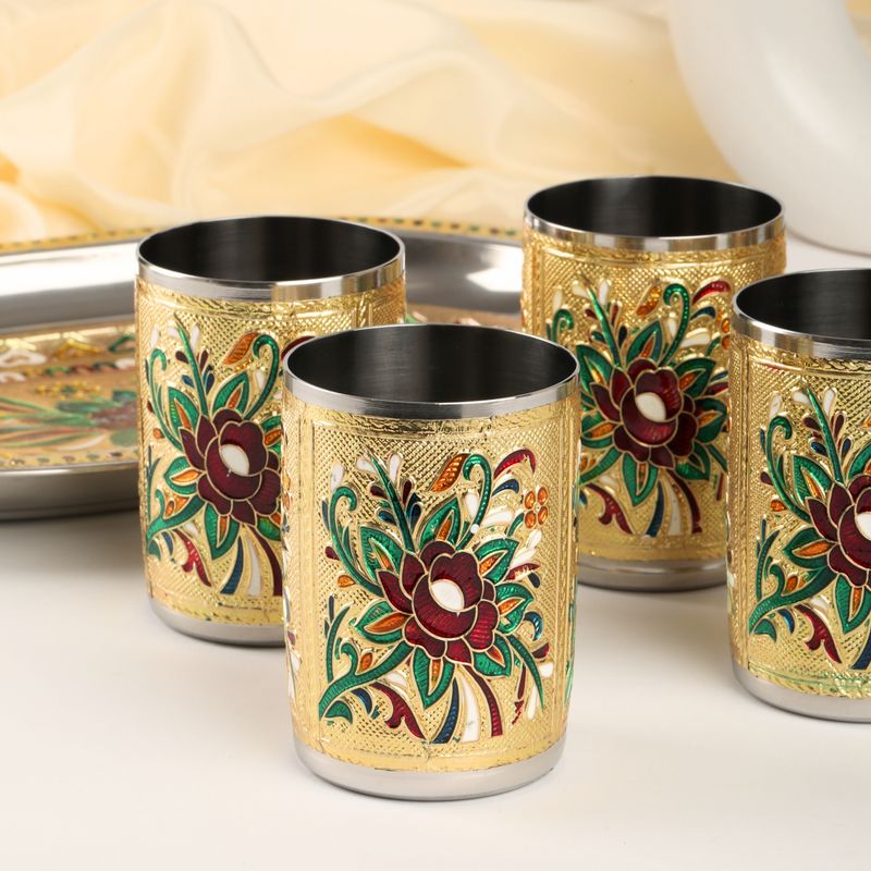 NAVRANG Meenakari Glass Tray Set - Image 4