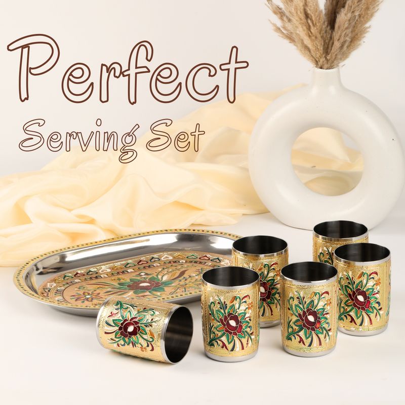 NAVRANG Meenakari Glass Tray Set - Image 3