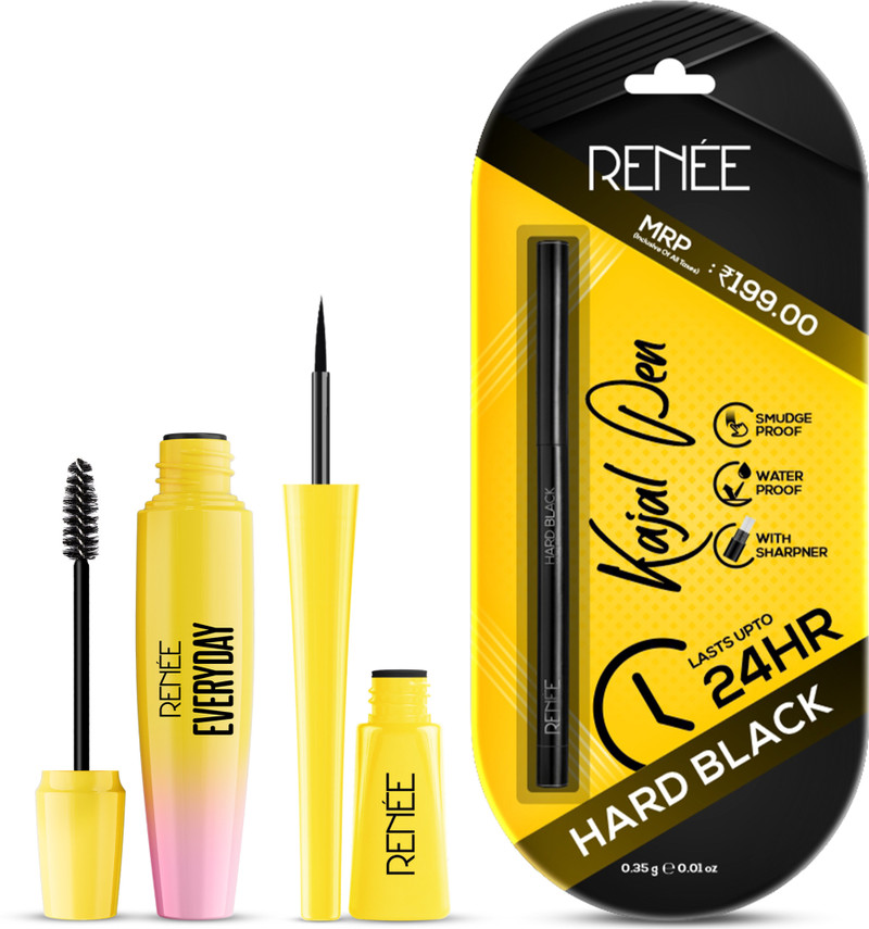 Renee Bold Black Eye Trio - Rich Color, Long Lasting, Smudgeproof, Smooth Application (Everyday Eyeliner 3.5ml, Mascara 15ml, HardBlack Kajal 0.35g, 2