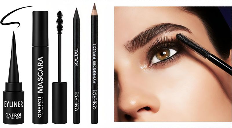 Onfroi Professional Eye Makeup Combo â Waterproof Kajal, Liner, Mascara & Brow Pencil (Black, 20 ml) - Image 2