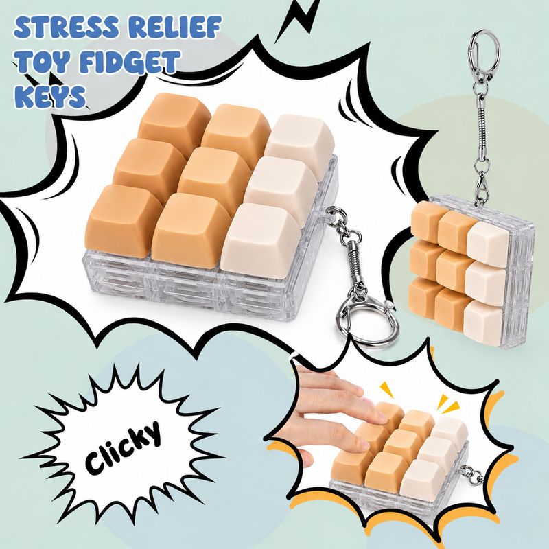 FITIX 9 in 1 Keyboard Fidget Toy with Keychain Anti-Stress Keyboard Decompression Key Chain - Image 5