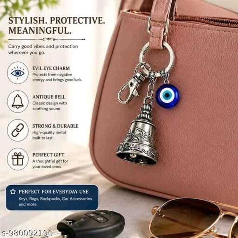 StyleHub Evil Eye Bell Keychain Blue Nazar Charm - Image 7