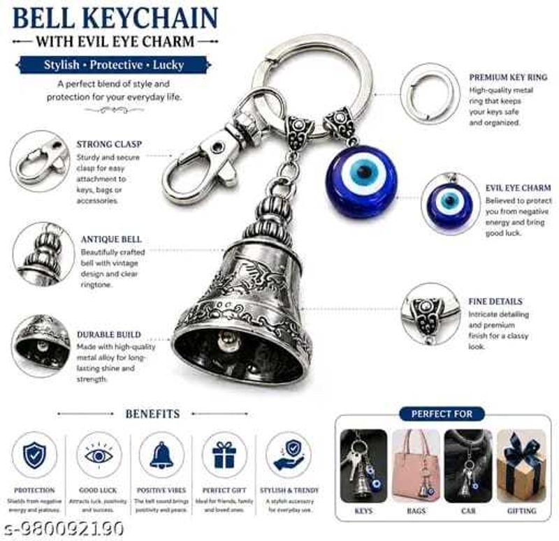 StyleHub Evil Eye Bell Keychain Blue Nazar Charm - Image 6