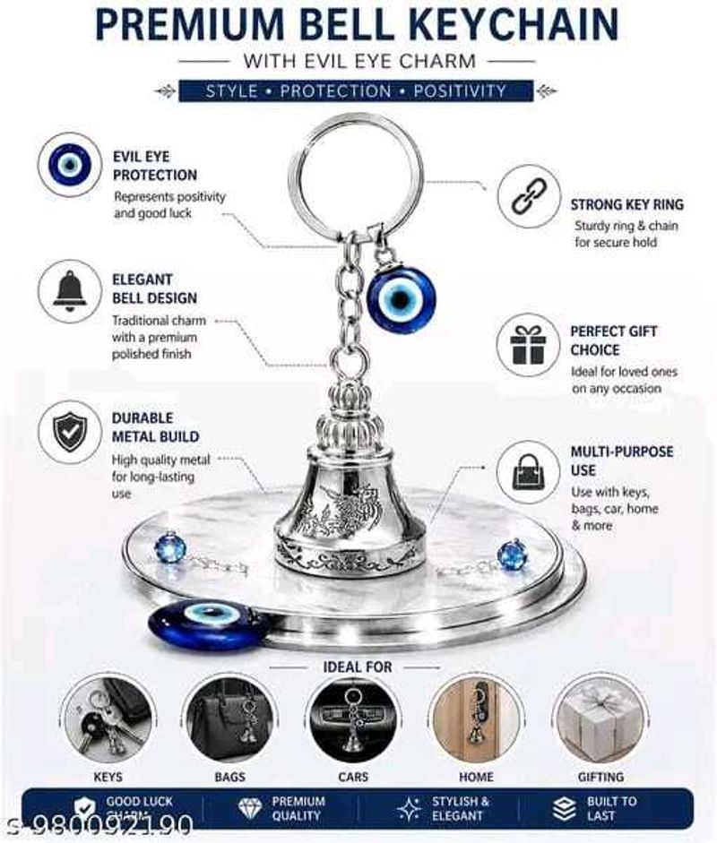 StyleHub Evil Eye Bell Keychain Blue Nazar Charm - Image 8