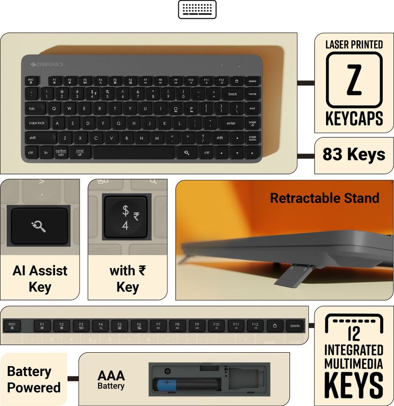 ZEBRONICS Companion 201 Wireless Keyboard, 83 Keys, Black - Image 5