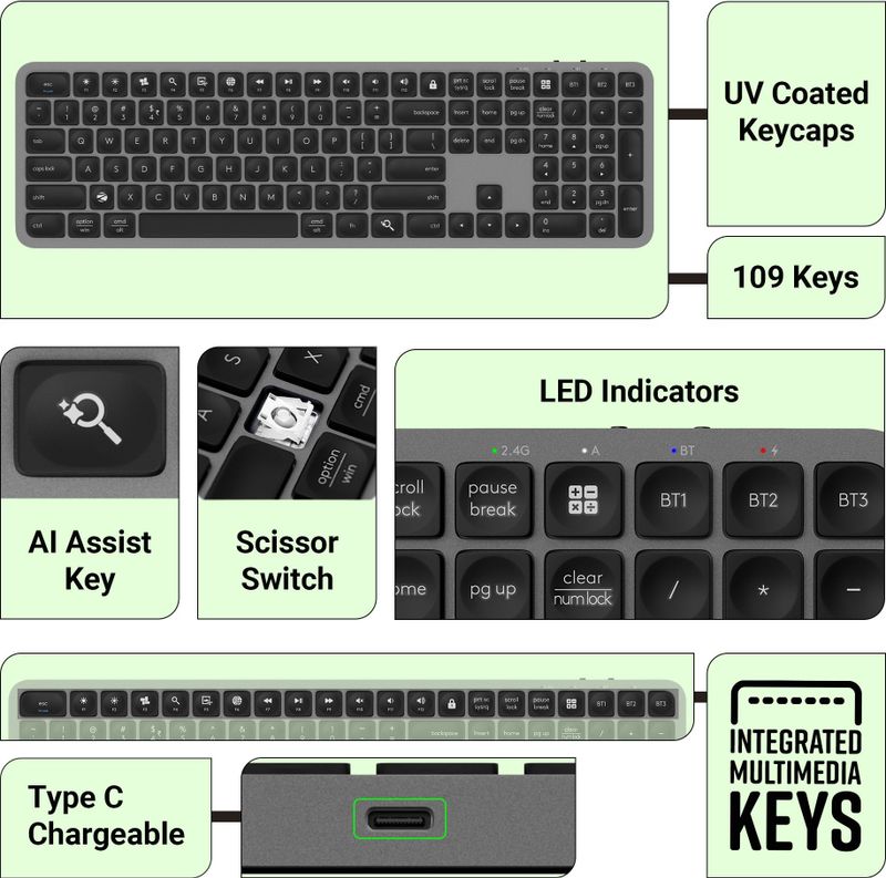 ZEBRONICS K5002MW Wireless Bluetooth Keyboard, 109 Keys, Black 4 g - Image 5