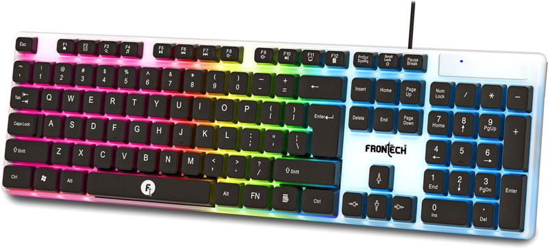 Frontech Kb-0042 Wired Keyboard | Rgb Backlight | 104 Keys Wired Usb Standard Gaming Keyboard Compatible Desktop, Laptop, Mac Gaming Mode ,Stand Suppo