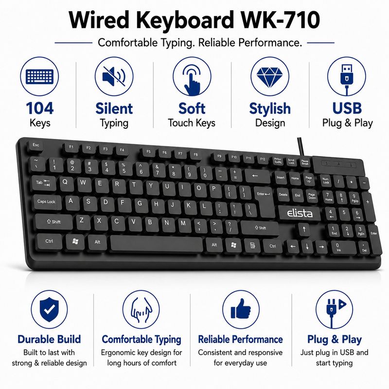 Elista ELS WK-710 Wired USB Multi-Device Keyboard (Black) - Image 3