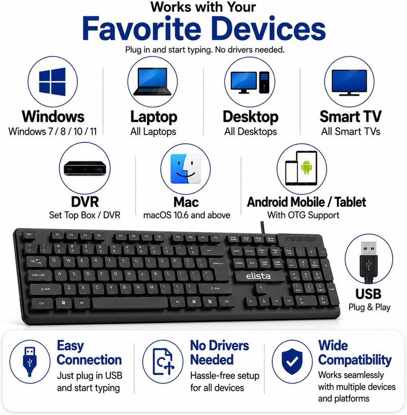 Elista ELS WK-710 Wired USB Multi-Device Keyboard (Black) - Image 6