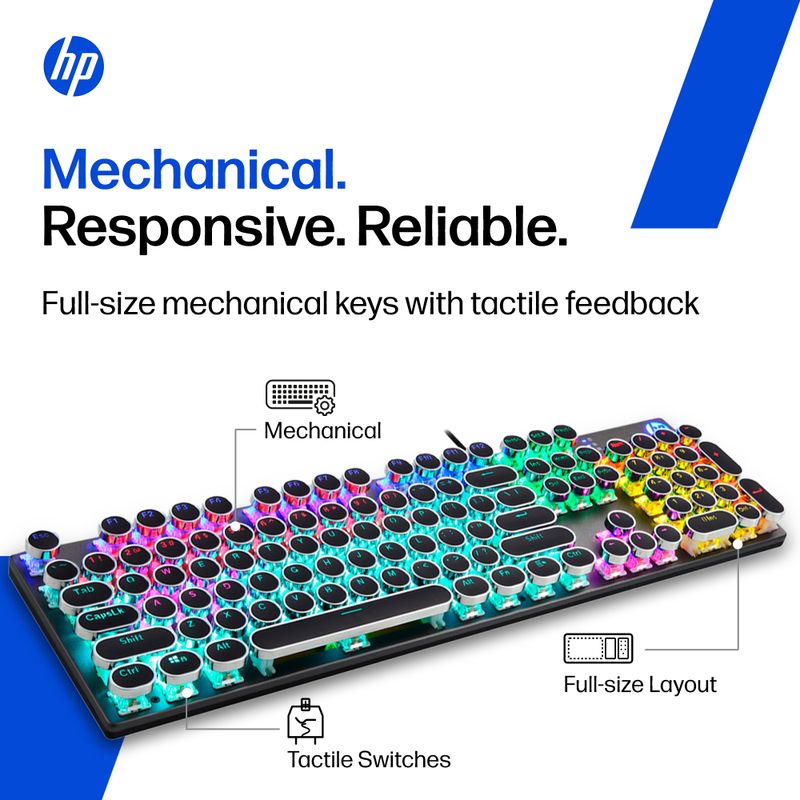 HP GK400Y Mechanical Wired USB Standard Gaming Keyboard Compatible with Desktop, Laptop, Mac Easy to Use,Plug and Play,Quick, Comfy Durable body (Black) - Image 3