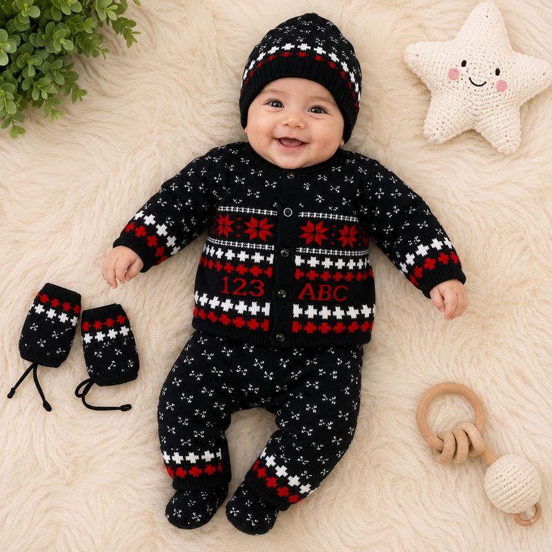 The Mom Creators Baby Boys Casual Sweater Pyjama (Black, Pack of 4) - Image 2