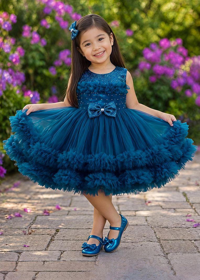 MV FASHION Girls Blue Below Knee Dress - Image 2