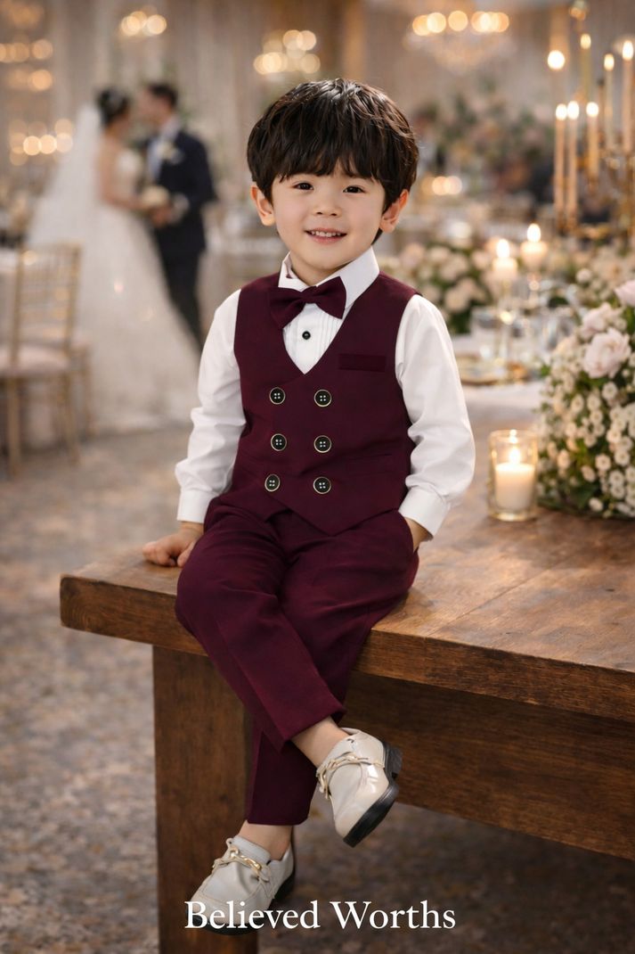 BELIEVED WORTHâS Baby Boys Festive & Party, Wedding, Casual Blazer and Pant Set (Maroon Pack of 1) - Image 2