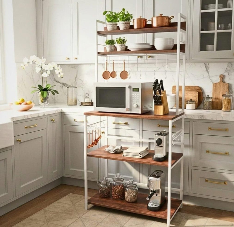wow craft Containers Kitchen Rack Wood, Iron 5-Tier Storage Rack | Multipurpose Microwave Stand, Bookshelf, Office Organiser