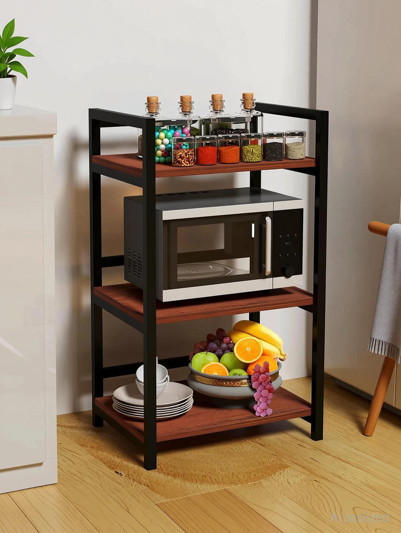 DivyaDIVYA Dish Drainer Kitchen Rack 3-Layer Microwave Stand, OTG Stand Rack, Kitchen Storage Shelf Wood