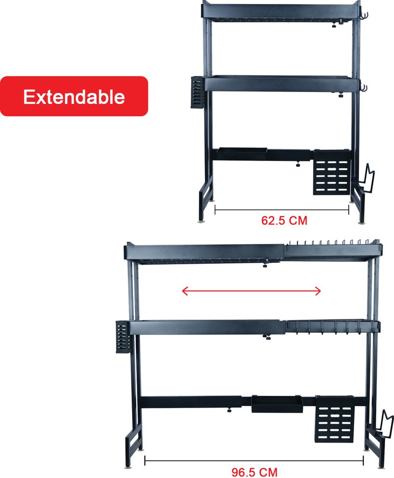 iBELL Dish Drainer Kitchen Rack DR293SM Adjustable Dish Rack, 2 Layer Over Sink Stand, Extendable Carbon Steel Carbon Steel - Image 5