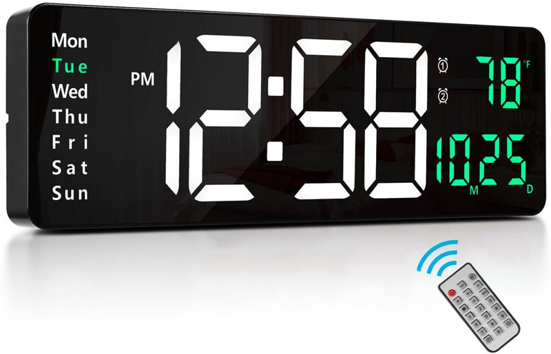 KACHKIT Digital Alarm Wall Clock, Table Clock Large LED Display with Remote Control Digital Kitchen Timer