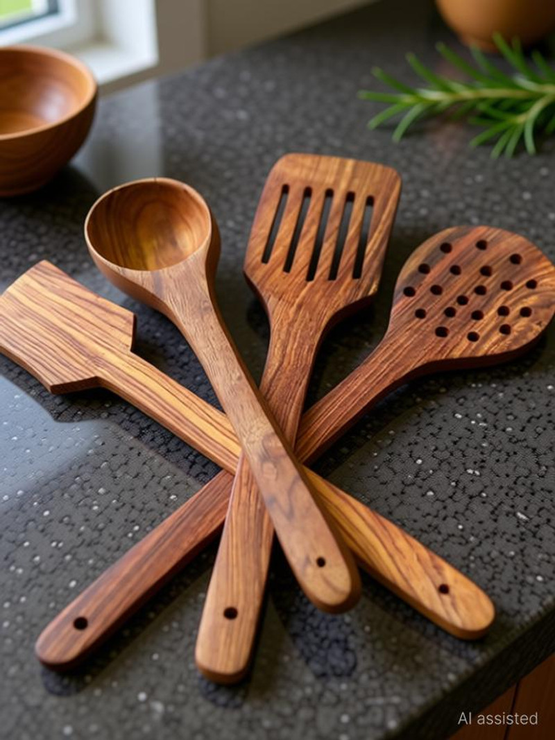 SRE Premium Non Chemical Wooden Spatula Non Stick Cooking Spoons Set of 4 Kitchen Tool Set