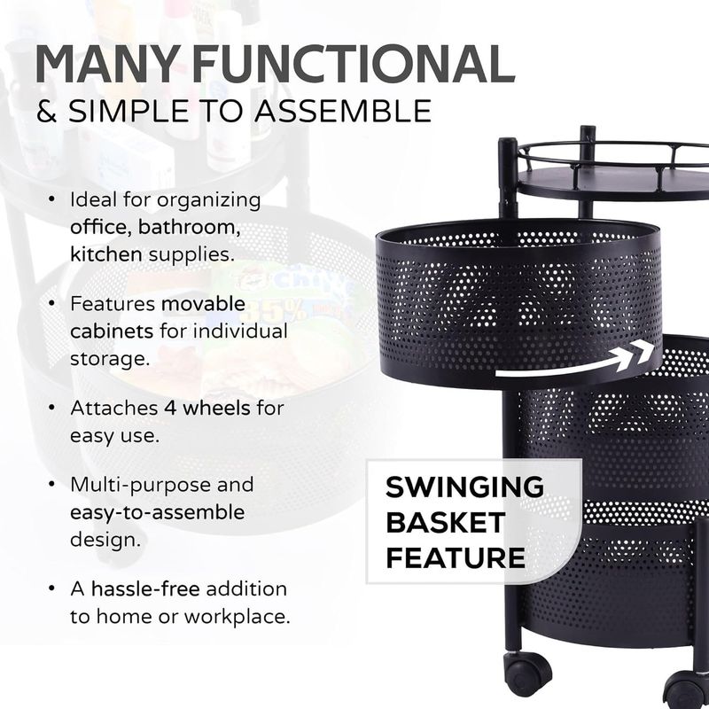 Maaz 3 Tier Kitchen Trolley with Wheels - Image 6