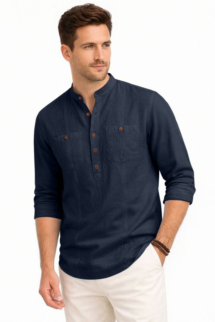 zbio Solid Linen Straight Kurta for Men - Image 5
