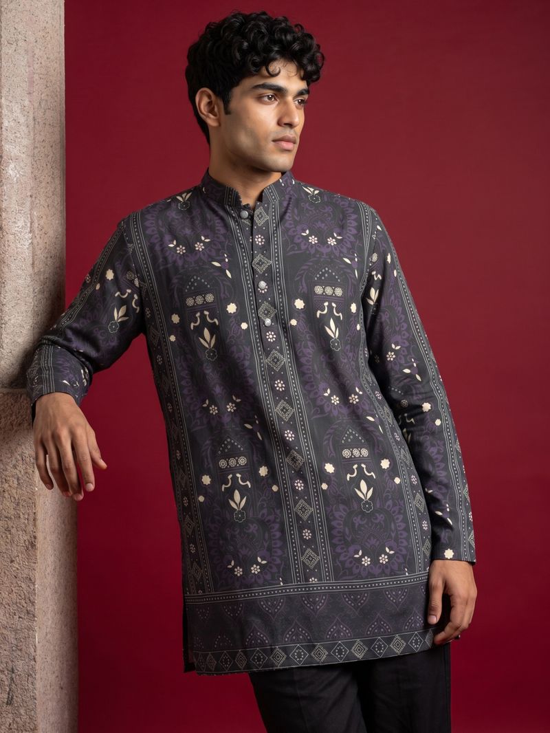 Jompers Printed Cotton Blend Straight Kurta for Men (Purple) - Image 2