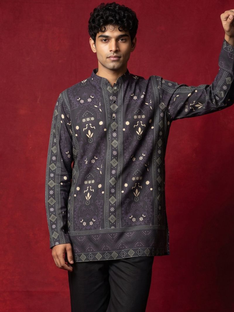 Jompers Printed Cotton Blend Straight Kurta for Men (Purple) - Image 5