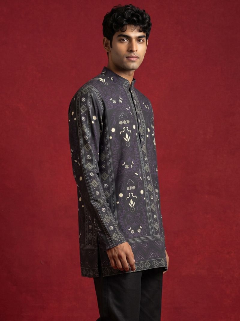 Jompers Printed Cotton Blend Straight Kurta for Men (Purple) - Image 4