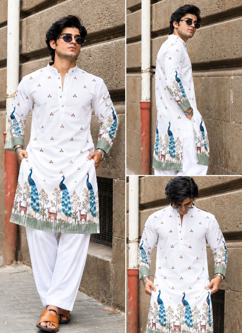 Printed Cotton Blend Straight Kurta for Men - Image 2