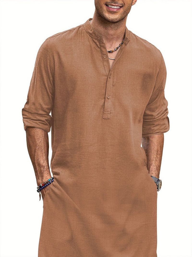 ANOUK Solid Cotton Blend Straight Kurta for Men (Brown) - Image 3