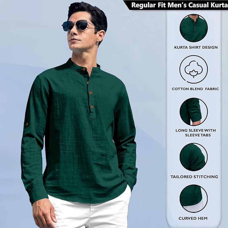 Univibe Men's Solid Cotton Blend Straight Kurta - Image 5
