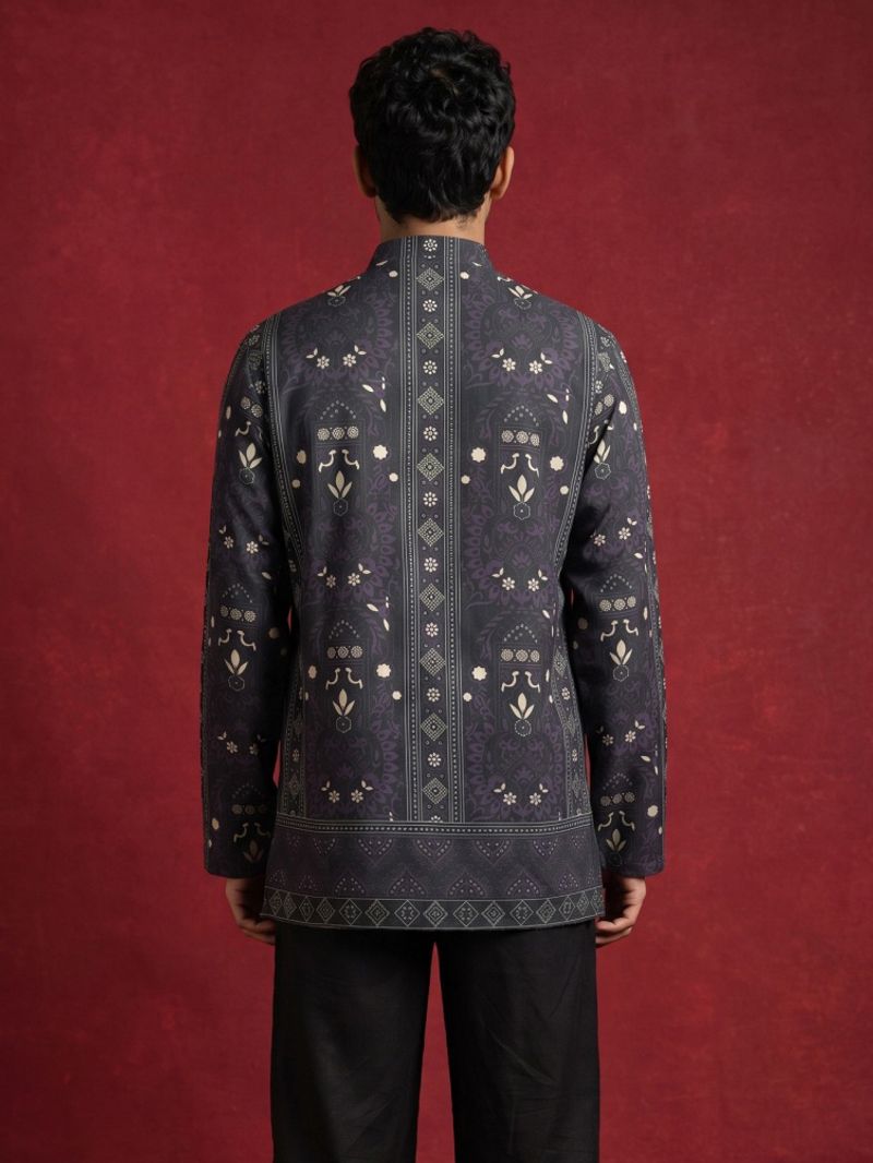 Jompers Printed Cotton Blend Straight Kurta for Men (Purple) - Image 3
