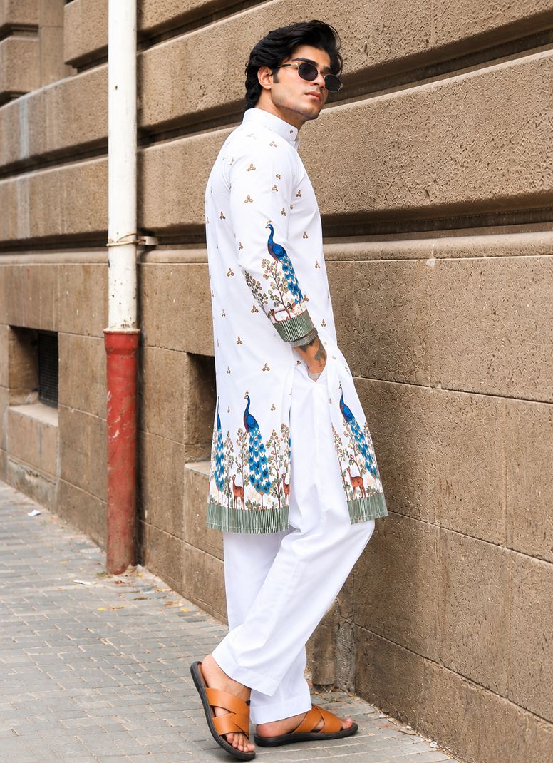 Printed Cotton Blend Straight Kurta for Men - Image 4