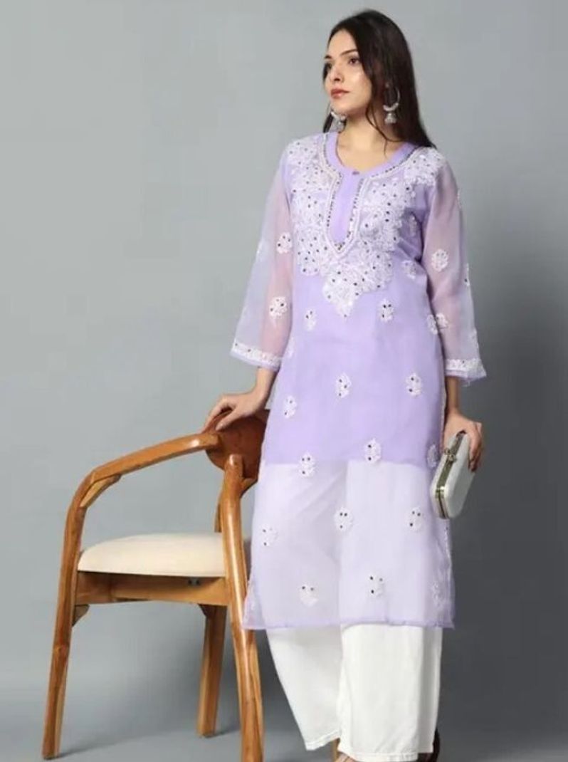 CHIKANKARI BY KK Embellished Georgette Straight Kurta - Image 5