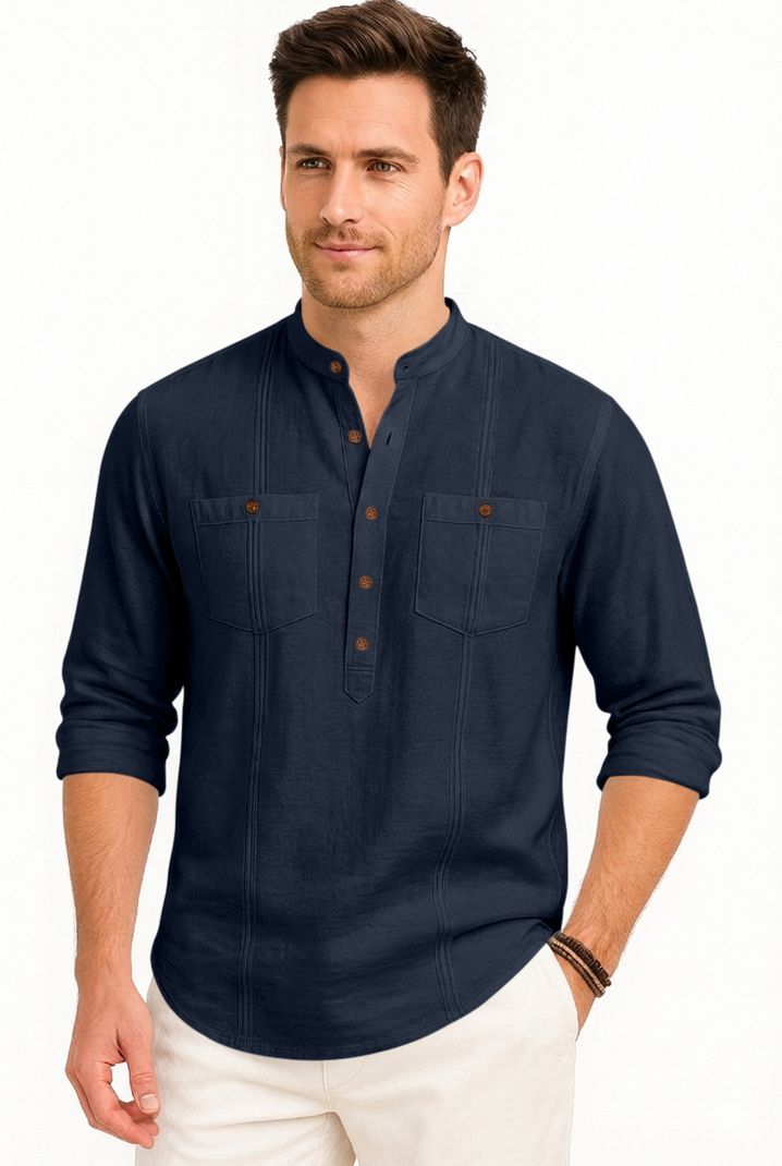 zbio Solid Linen Straight Kurta for Men - Image 3