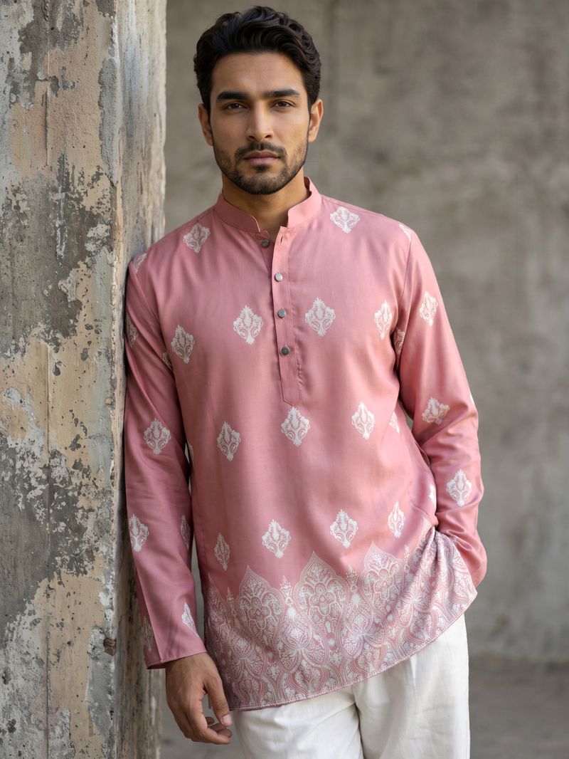 Jompers Men Pink Printed Cotton Blend Straight Kurta - Image 2