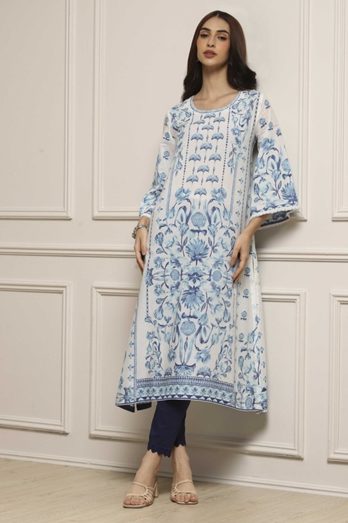 Biba Women Printed Cotton Blend Straight Kurta