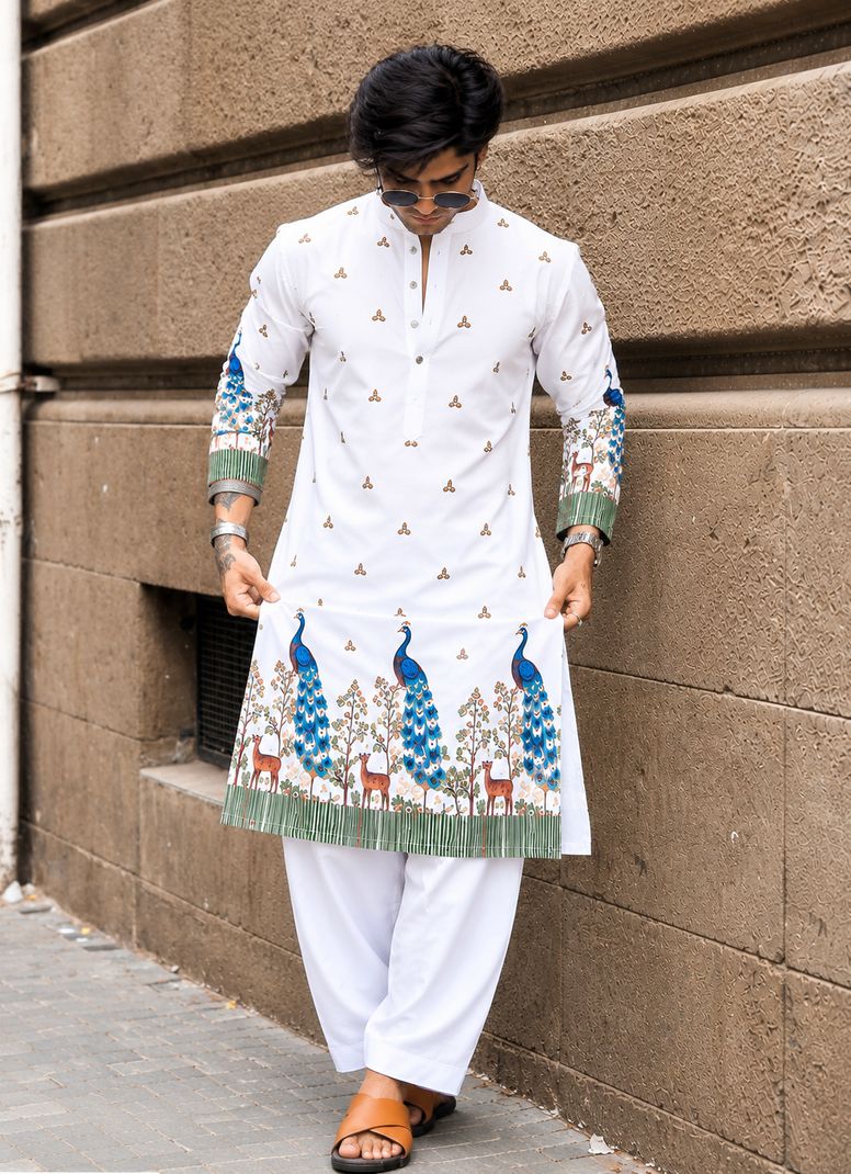 Printed Cotton Blend Straight Kurta for Men - Image 5