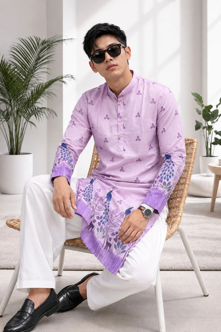 StyleVault Men's Printed Cotton Blend Straight Kurta - Image 4