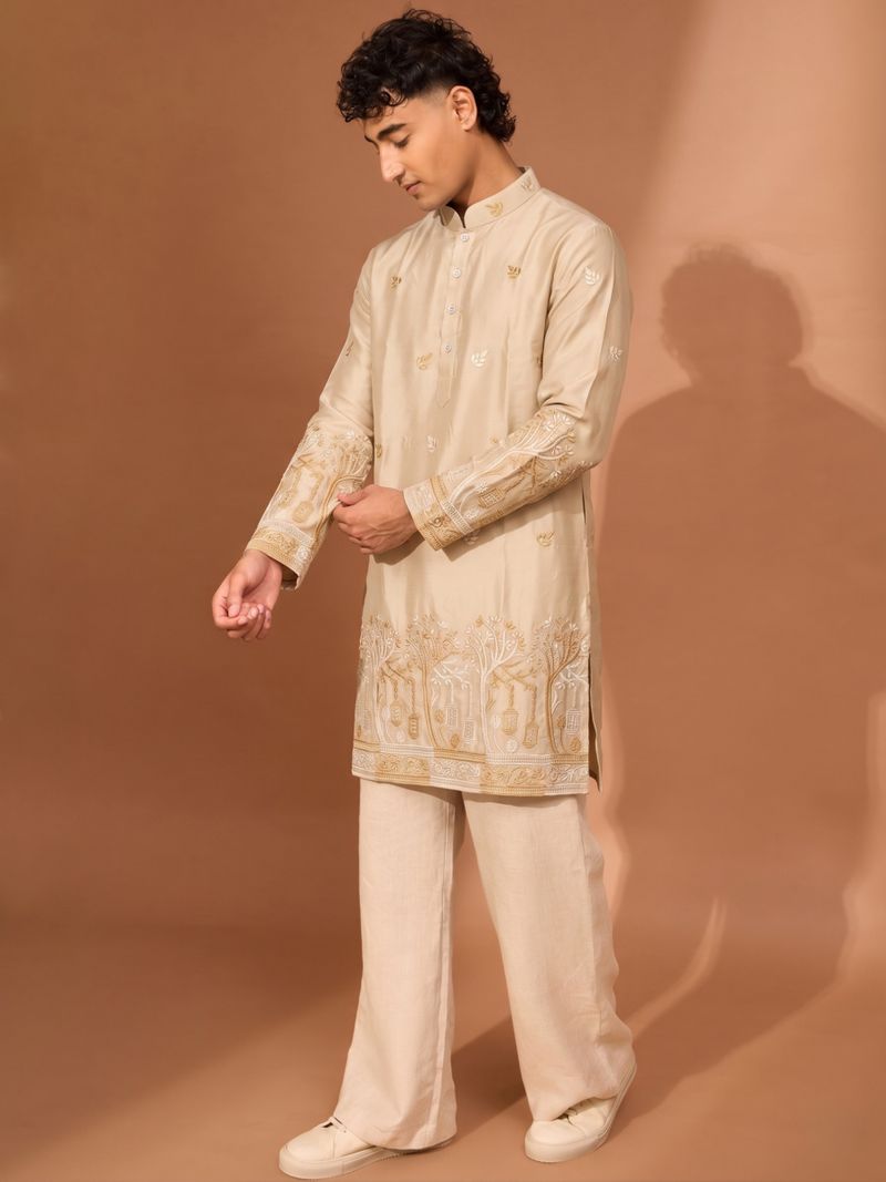 Fabricus Embroidered Satin Straight Kurta for Men - Image 5