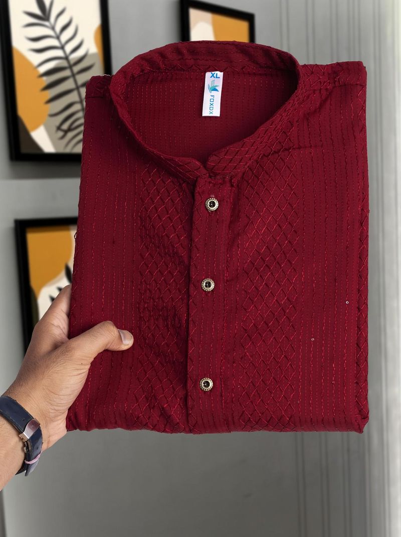 FOXDX Men's Cotton Rayon Straight Kurta - Image 2