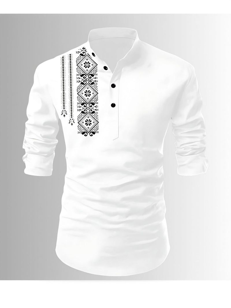 Fashion Marts Embroidered Cotton Blend Straight Kurta for Men - Image 2