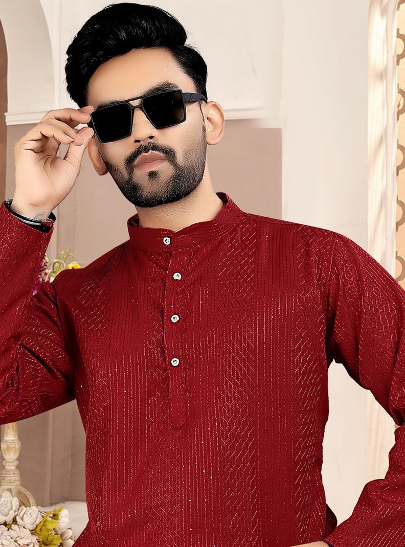 FOXDX Men's Cotton Rayon Straight Kurta - Image 4