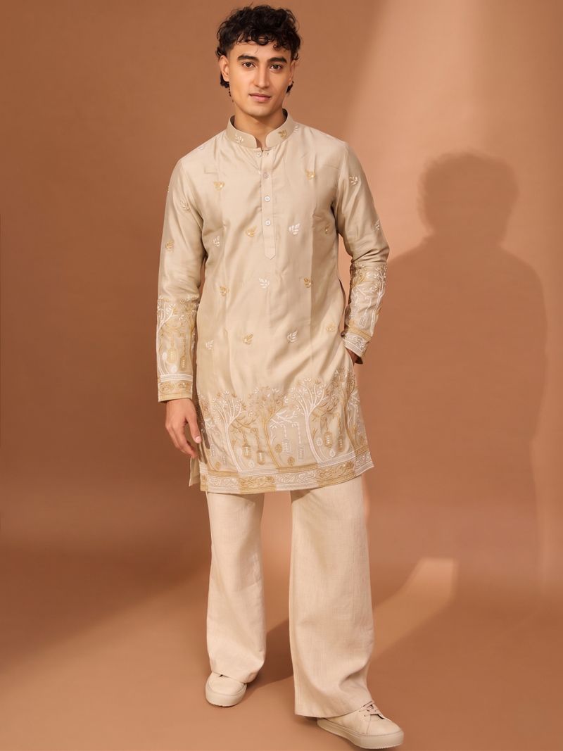 Fabricus Embroidered Satin Straight Kurta for Men - Image 2