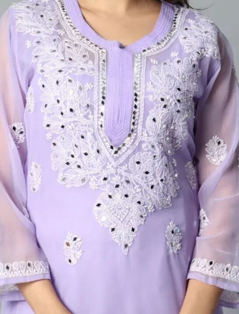 CHIKANKARI BY KK Embellished Georgette Straight Kurta - Image 4